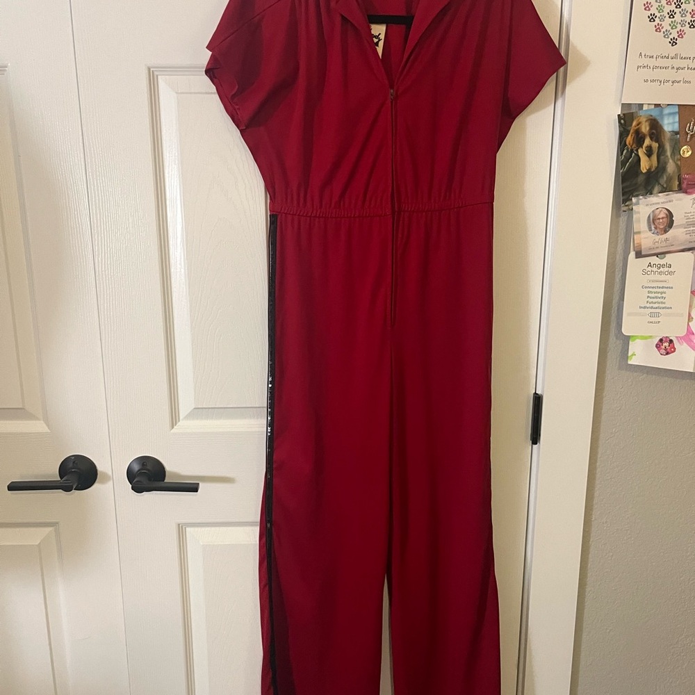 Jody of California Red Zip Front Wide Leg Jumpsuit Vintage Style - Picture 5 of 8